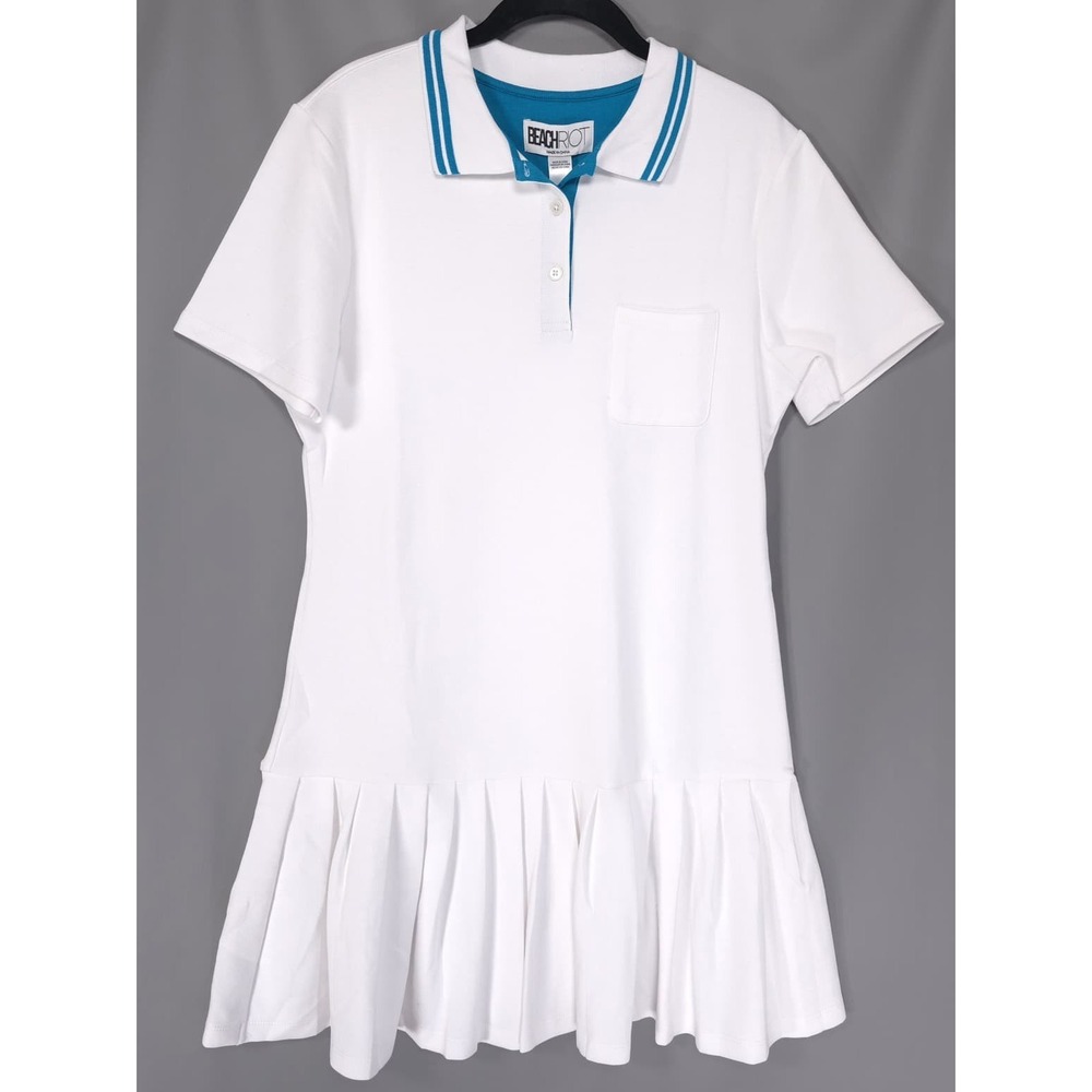 ANTHROPOLOGIE BEACH RIOT Women's New LARGE Minette Dress White Blue Polo Pleated - Picture 11 of 13